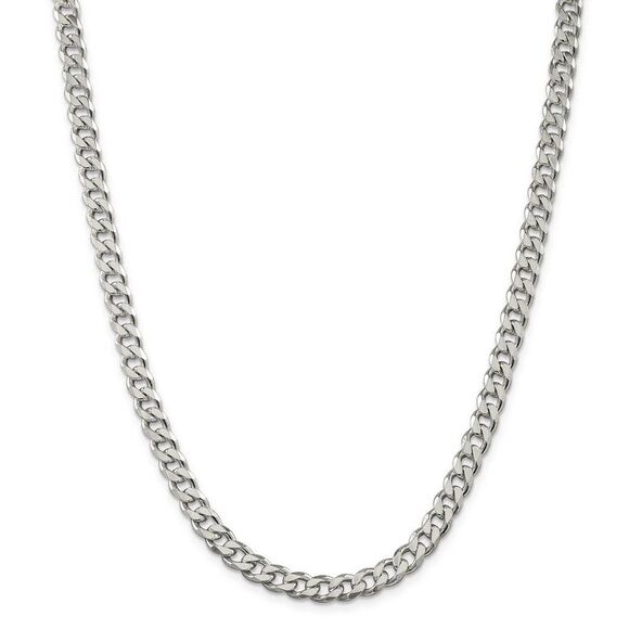 7mm Rhodium Plated Sterling Silver Solid Curb Chain Necklace 20 Inch